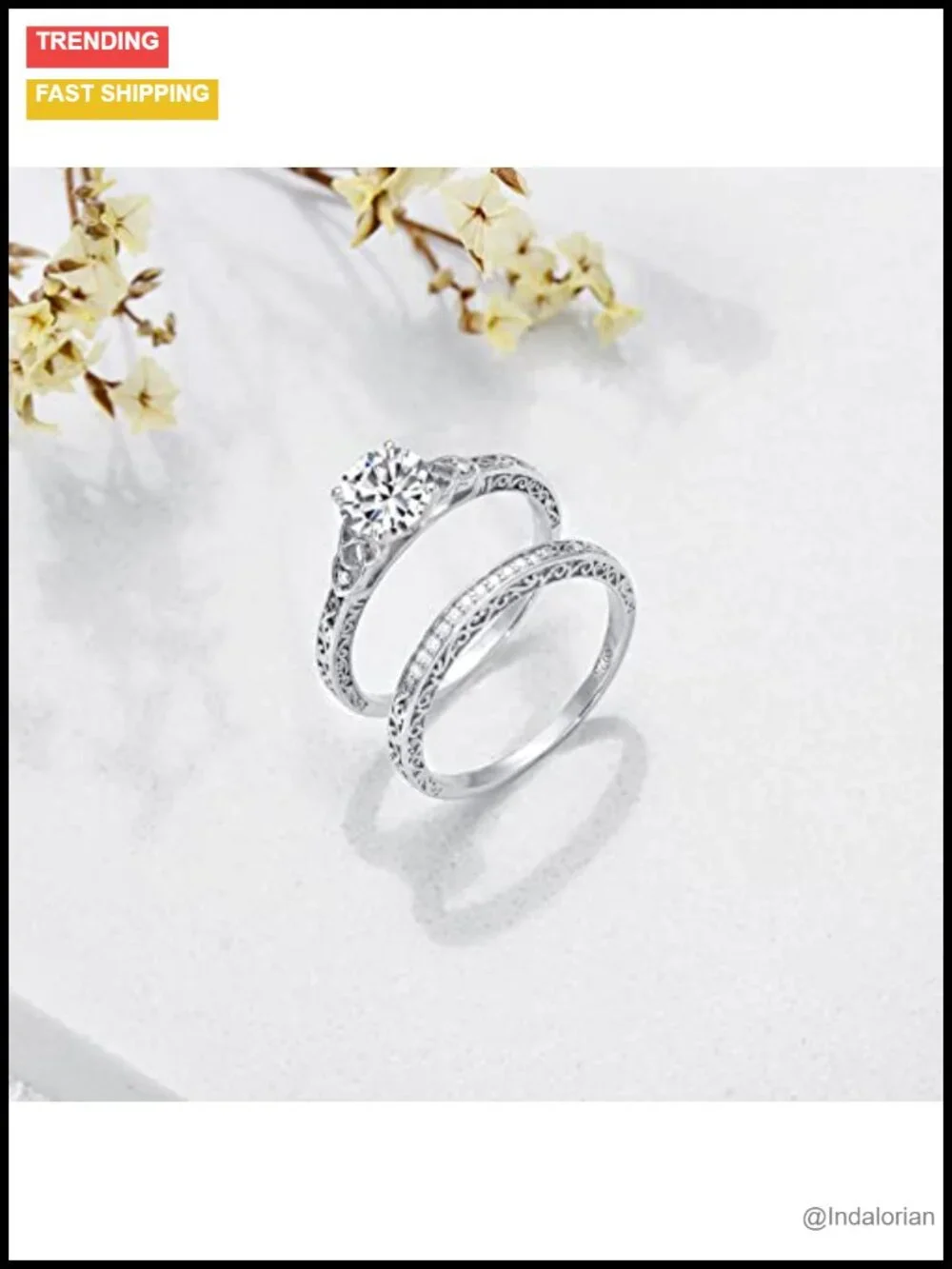 Moissanite Wedding Ring Set S925 Sterling Silver Vintage Bridal